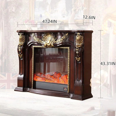 Aihm-Lon Brown Electric Fireplace Includes Gold Outline & Vintage Luxury Carving 47”