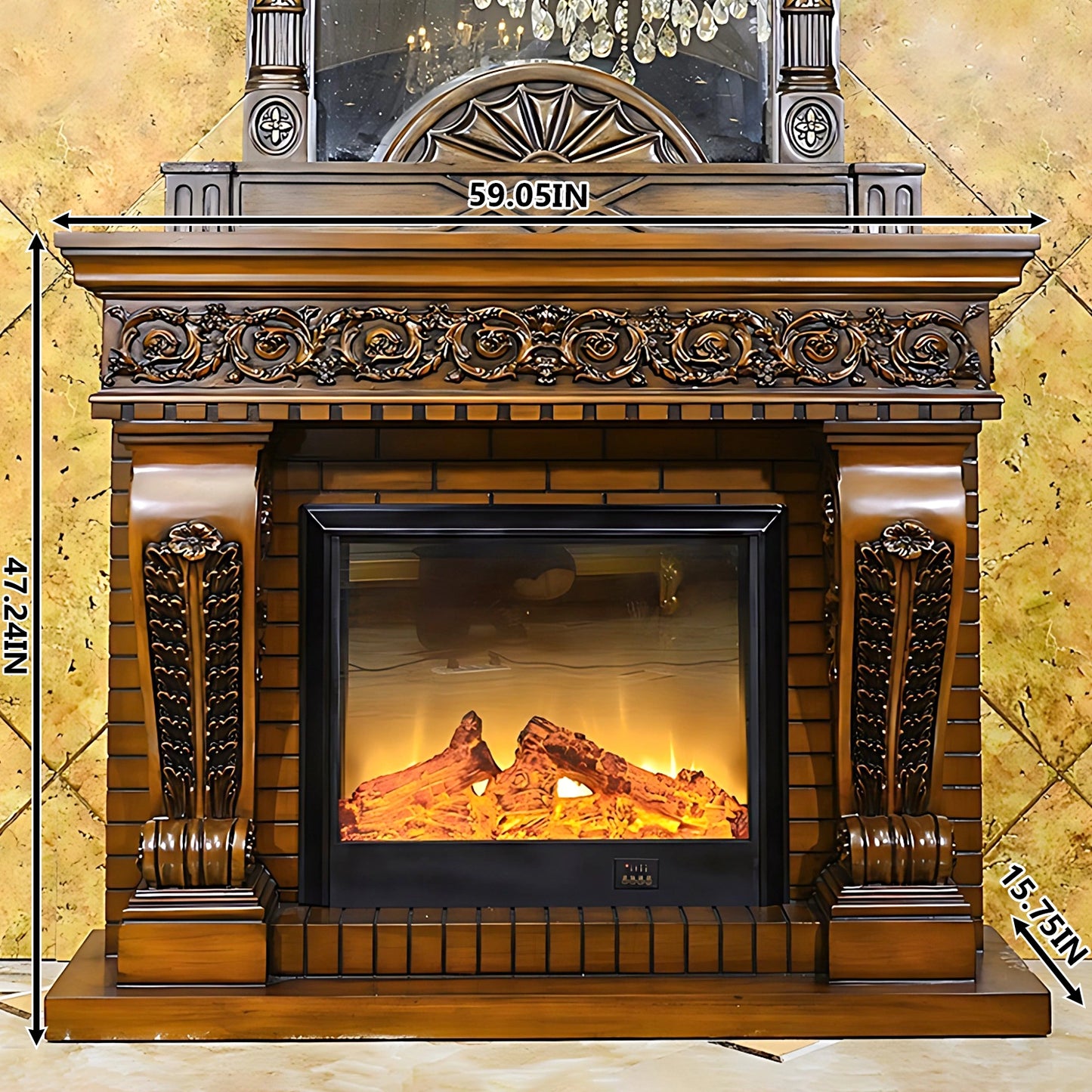 Aihm-Lon Electric Fireplace Brown Retro Design with Realistic Flame Effects 59”