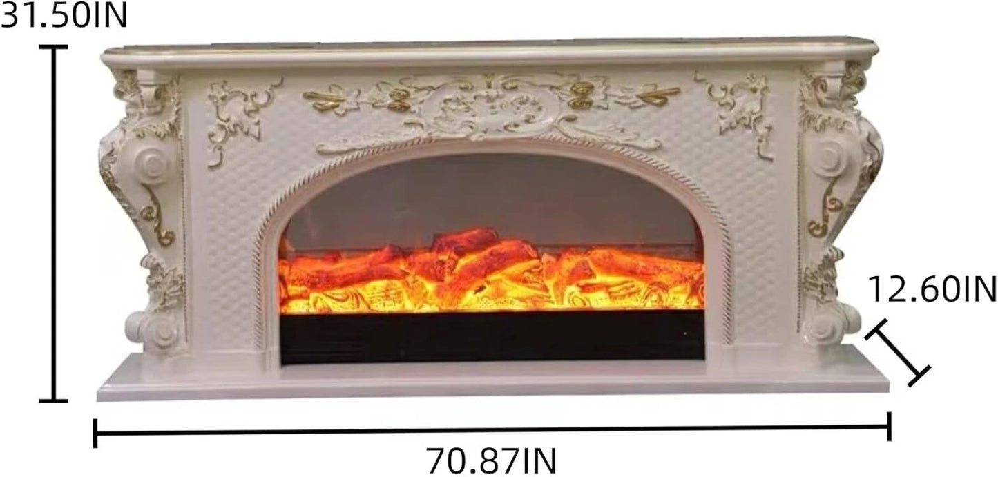 Aihm-Lon Electric Fireplace Includes 3D Texture with White Luxury Arched Frame 71”