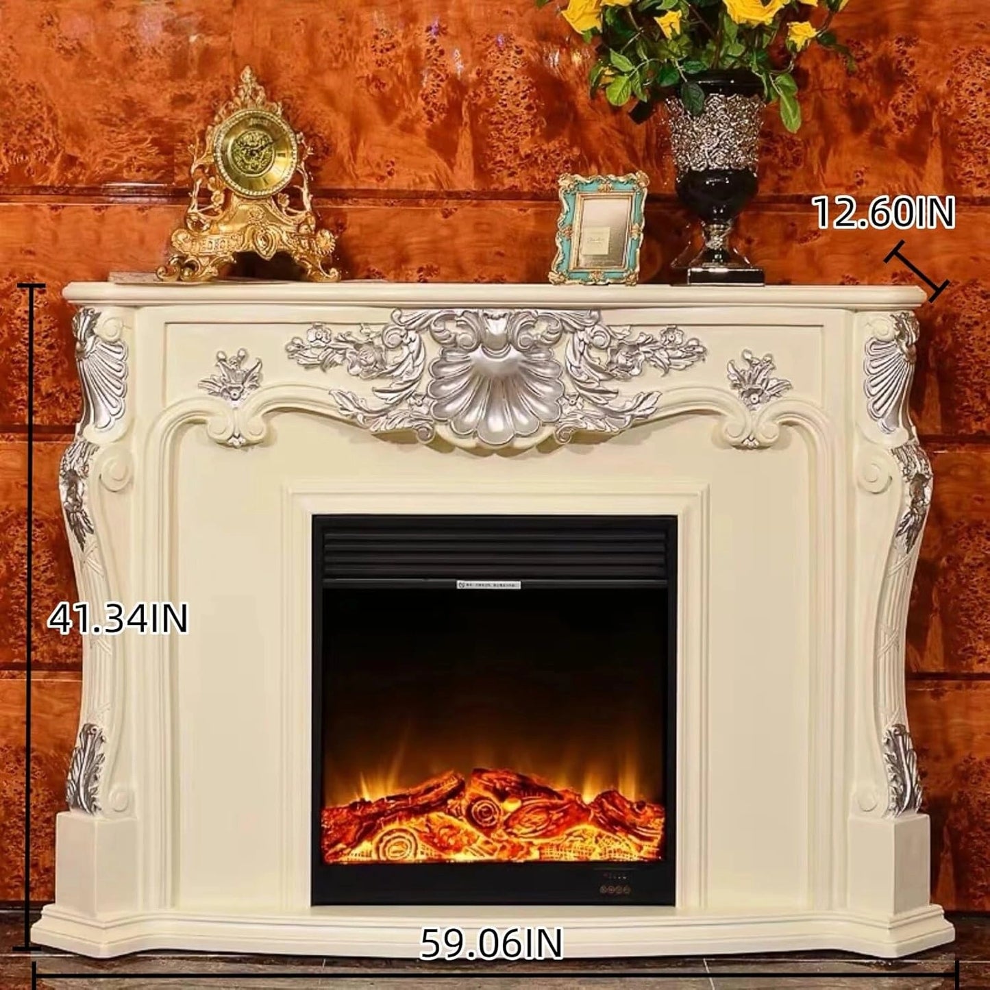 Aihm-Lon White Electric Fireplace with 3D Flame Effect Indoor Heater 59”