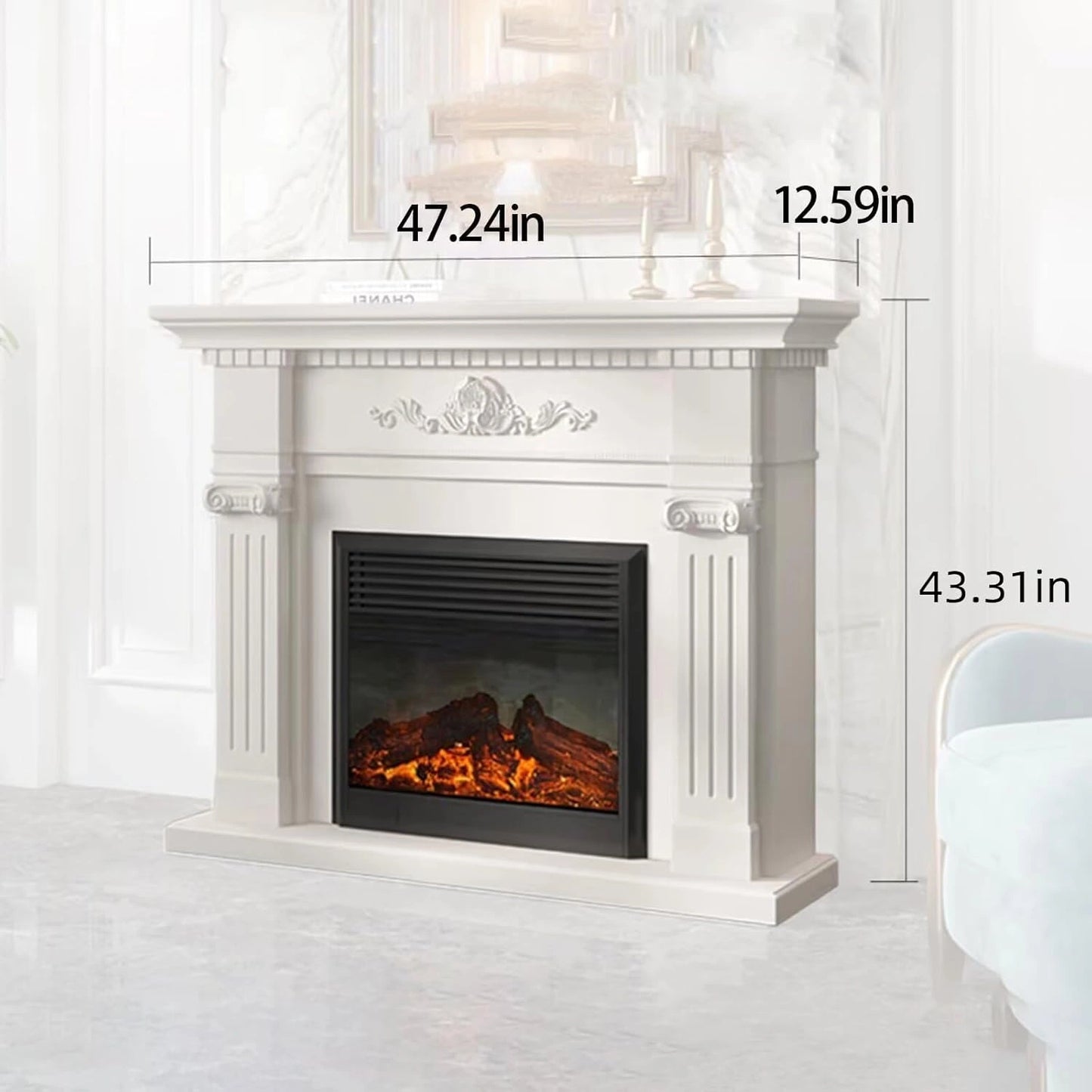Aihm-Lon Elegant Electric Fireplace Includes White Modern Carvings 47”-71”