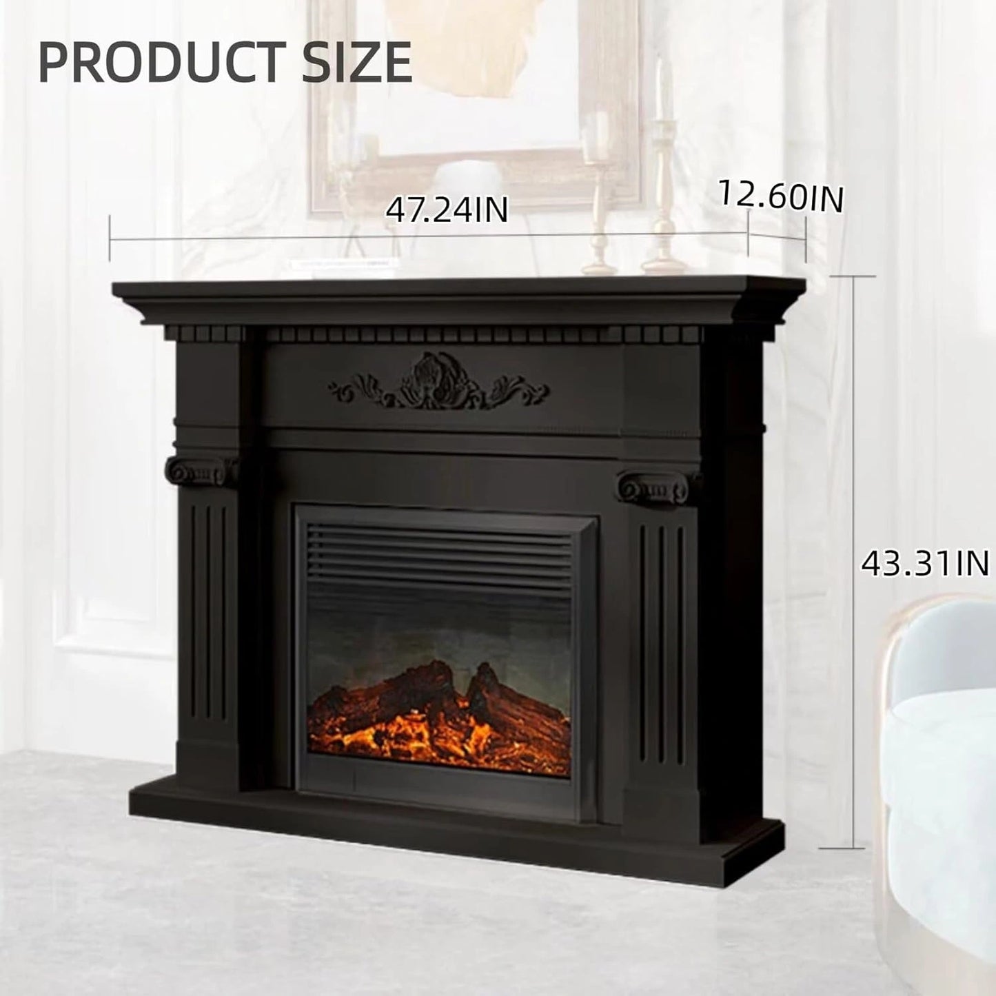 Aihm-Lon Freestanding Electric Fireplace Includes Black Modern Carvings 47” - 71”