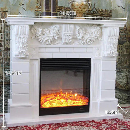 Aihm-Lon White Electric Fireplace Includes Vintage Rose Carving 51”
