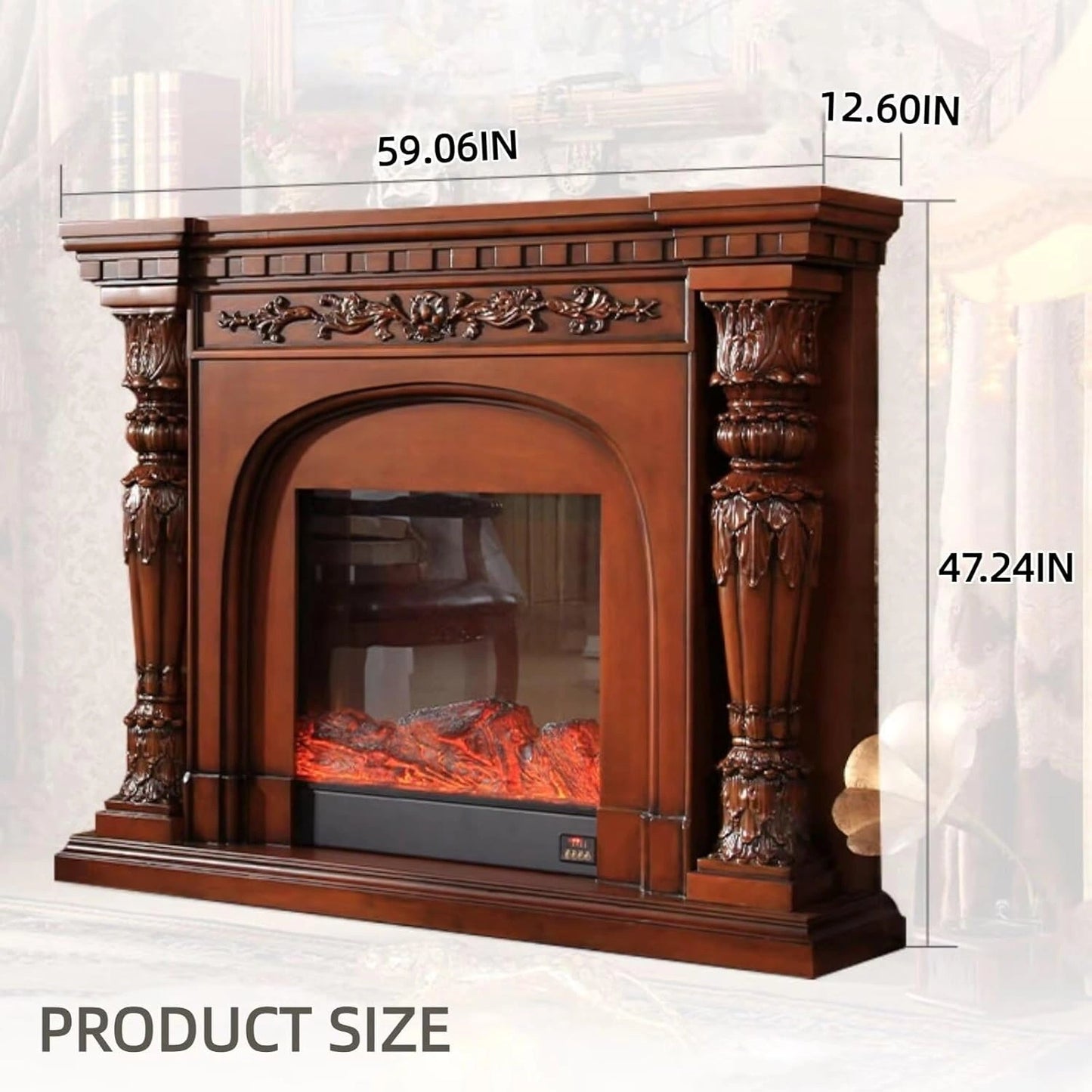 Aihm-Lon Luxury Electric Fireplace Includes Brown Ornate Carvings 59”