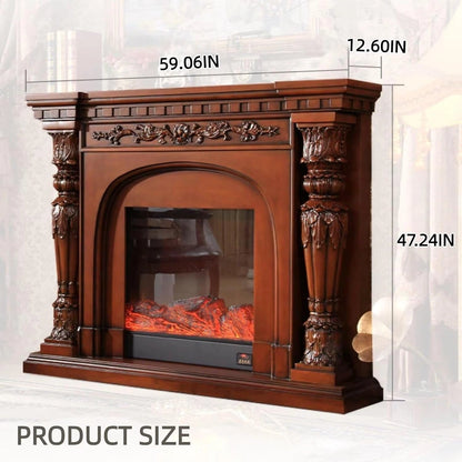Aihm-Lon Luxury Electric Fireplace Includes Brown Ornate Carvings 59”