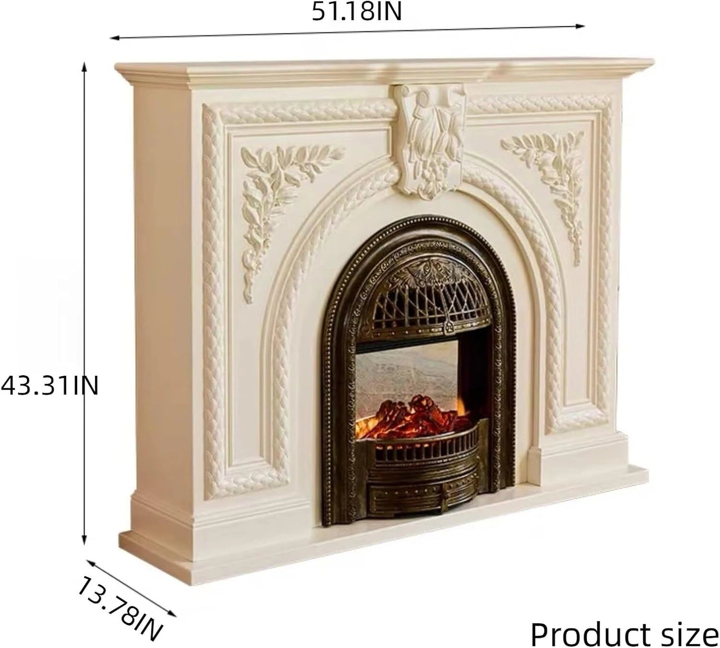 Aihm-Lon White Electric Fireplace Solid Wood Cabinet with Real Flame Insert 47”-59”