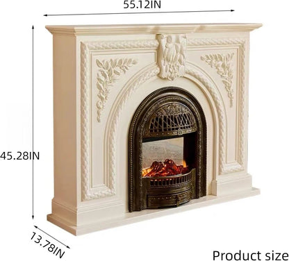 Aihm-Lon White Electric Fireplace Solid Wood Cabinet with Real Flame Insert 47”-59”