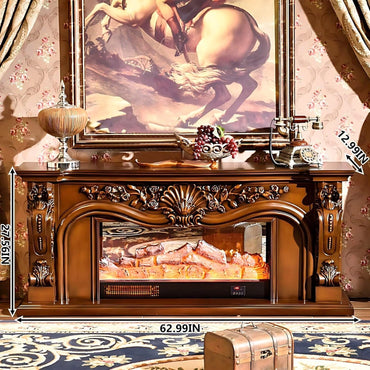 Aihm-Lon Luxurious Electric Fireplace Includes Brown Exquisite Carved Design 63”