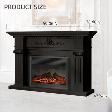 Aihm-Lon Freestanding Electric Fireplace Includes Black Modern Carvings 47” - 71”