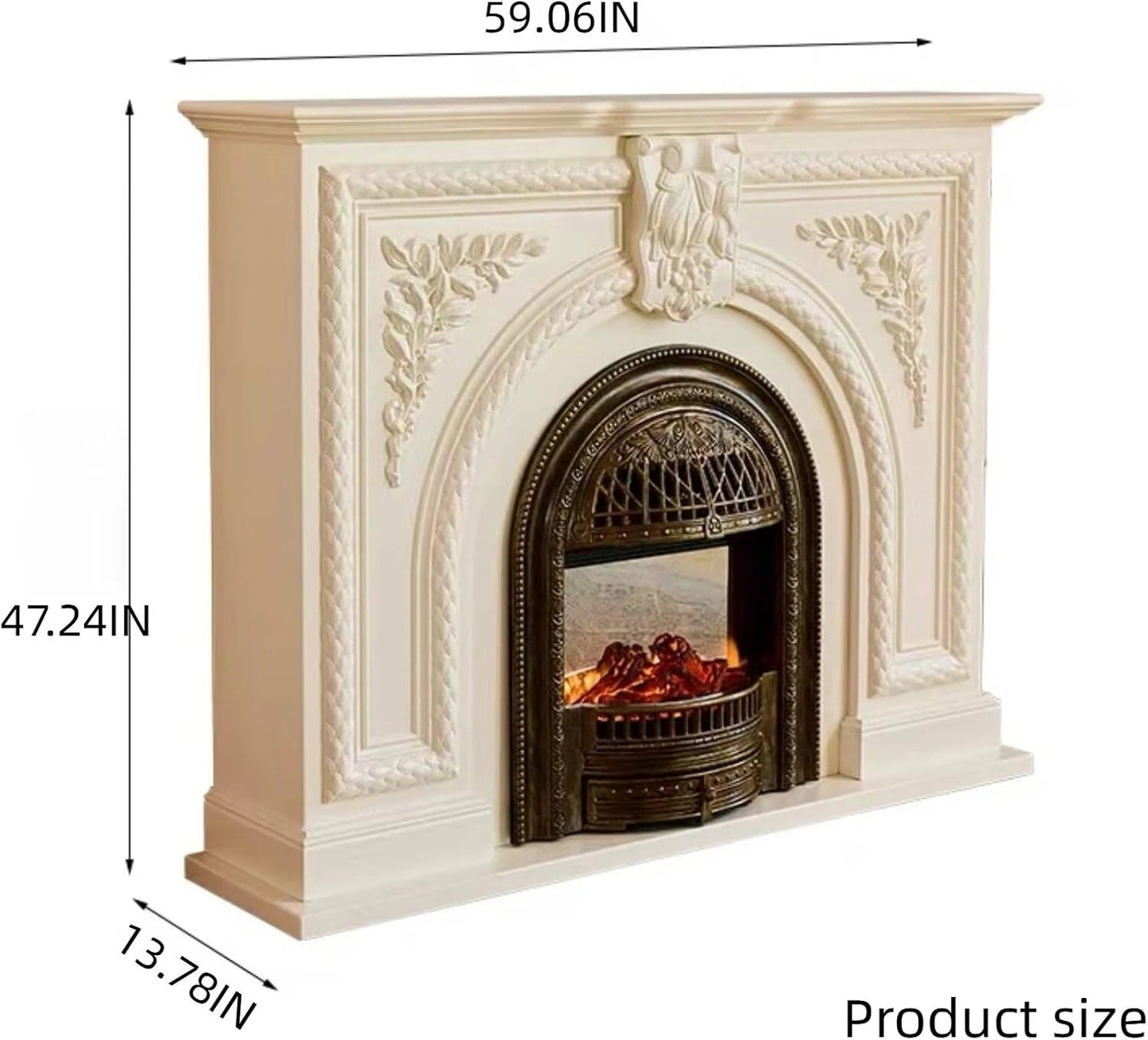 Aihm-Lon White Electric Fireplace Solid Wood Cabinet with Real Flame Insert 47”-59”