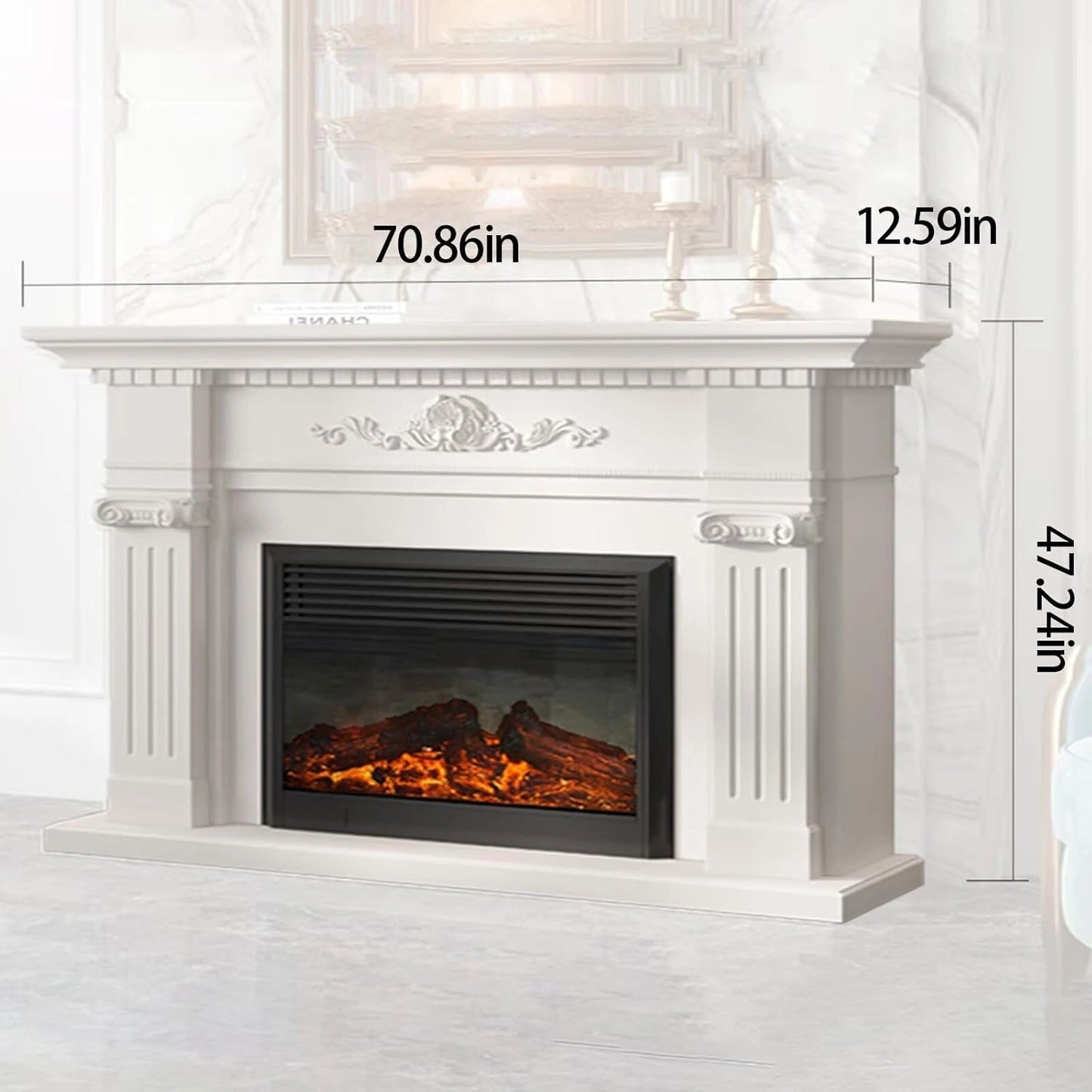 Aihm-Lon Elegant Electric Fireplace Includes White Modern Carvings 47”-71”