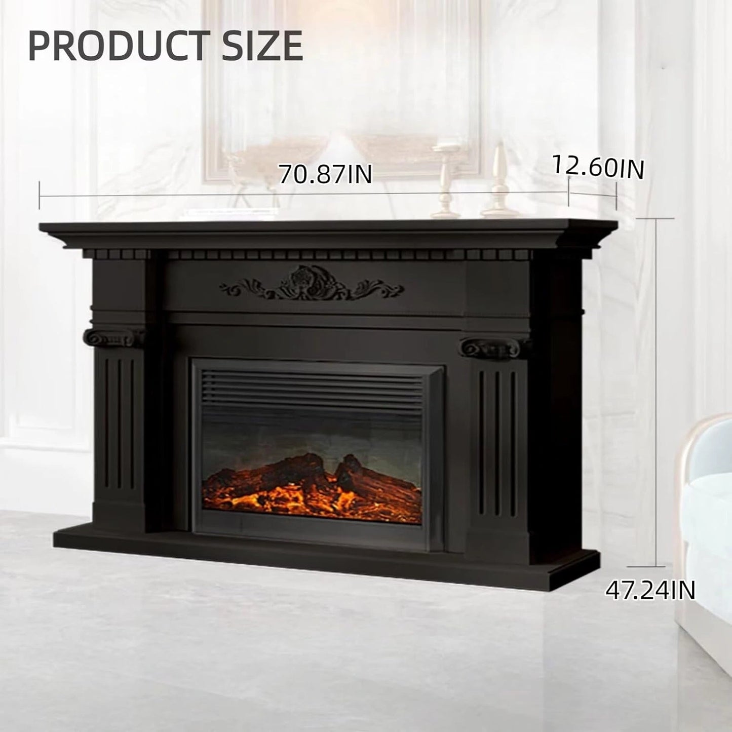 Aihm-Lon Freestanding Electric Fireplace Includes Black Modern Carvings 47” - 71”