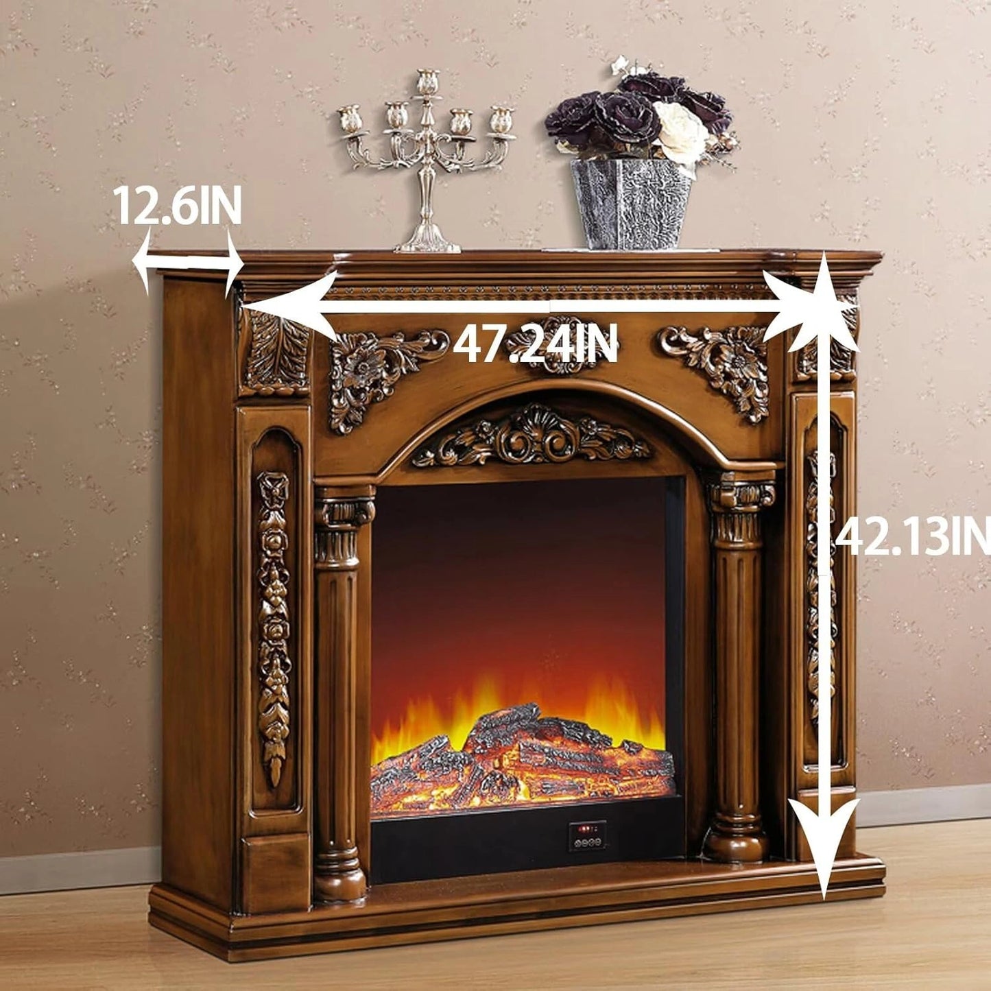 Aihm-Lon Vintage Electric Fireplace Includes Brown Vintage Double Columns 47”