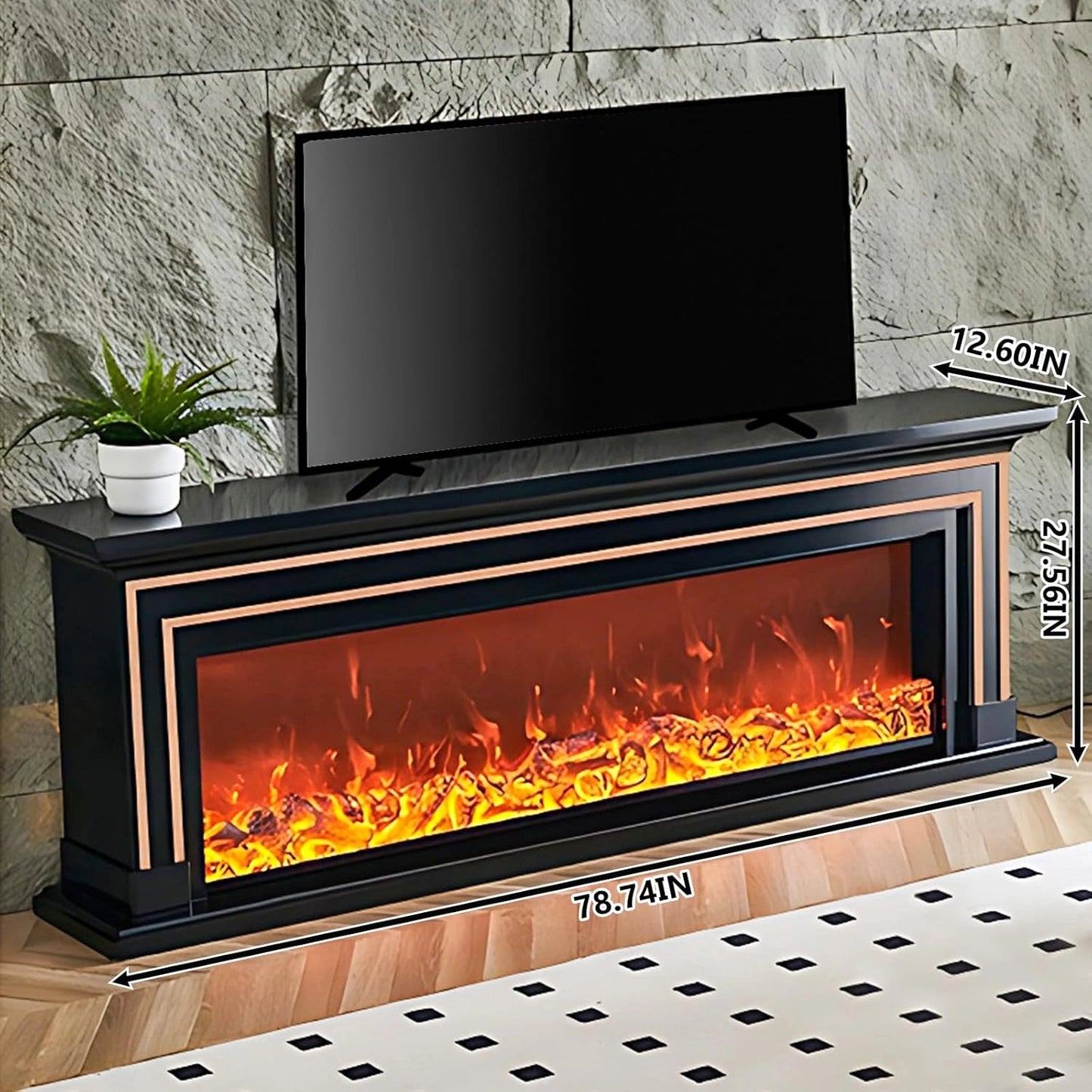 Aihm-Lon Electric Fireplace with Mantel Includes Brown Line Design 71”-79”