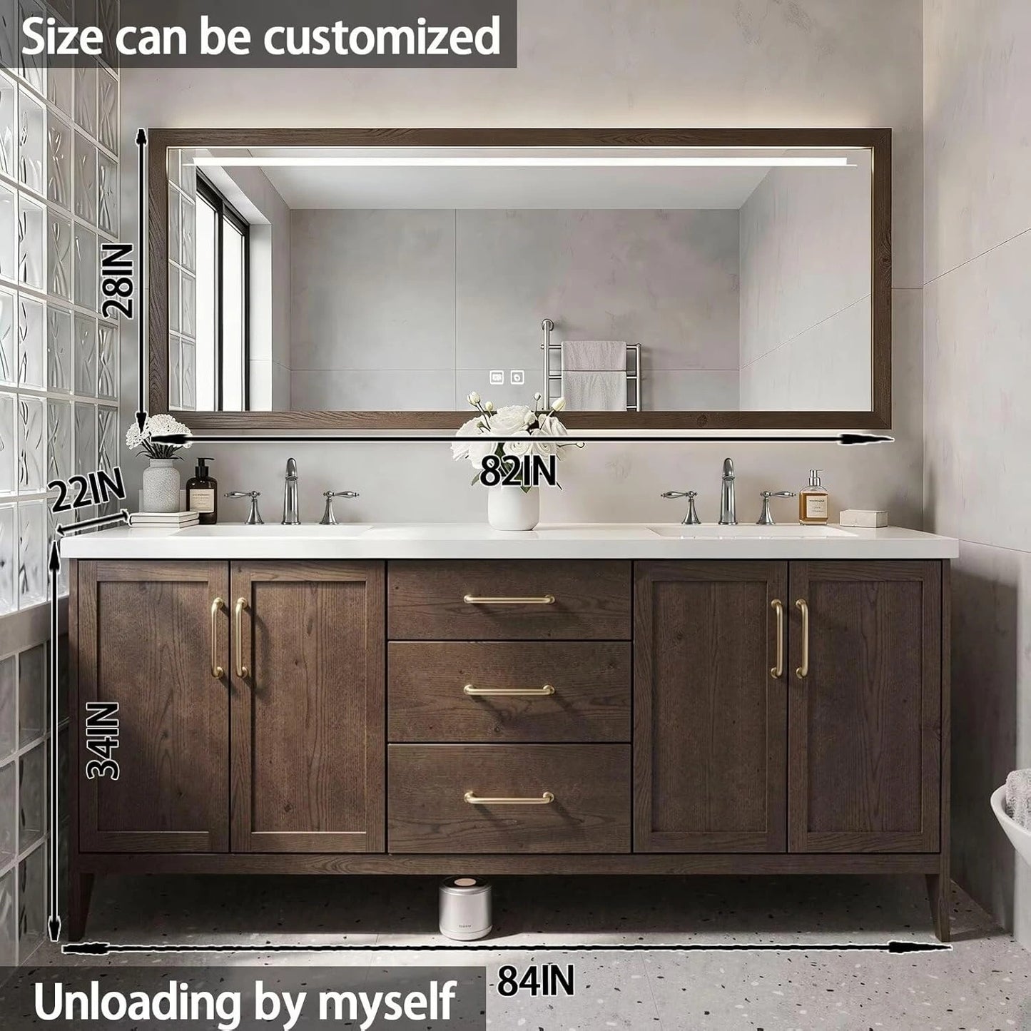 80"84 " Bathroom Vanities with Double Sink (Floor Mount Wood Texture Cabinet