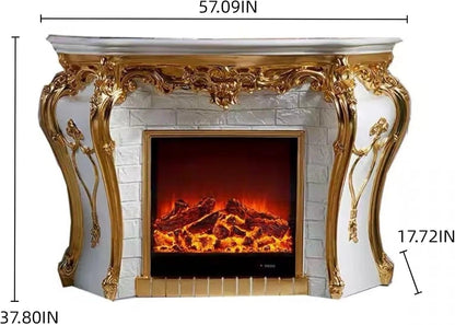 Aihm-Lon Electric Fireplace with Exquisite Carving White Vintage Tall Chimenea TV Stand 57”