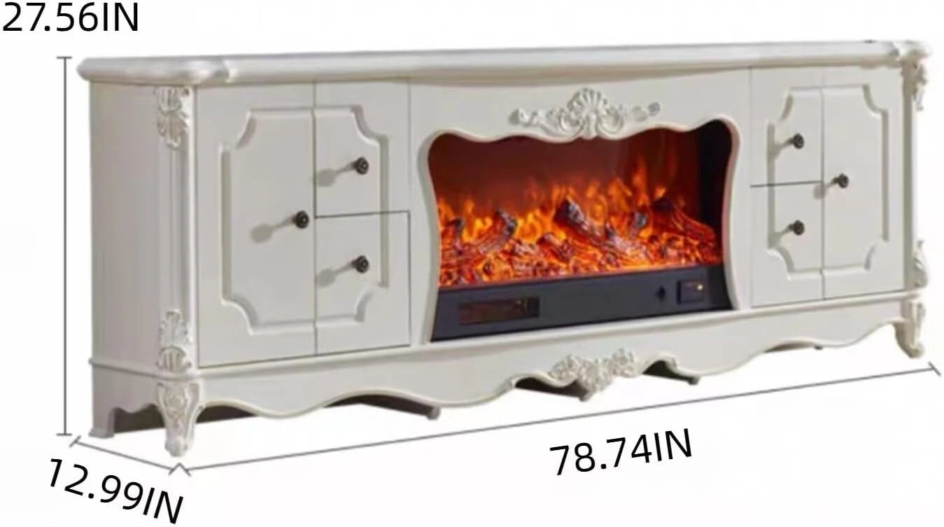 Aihm-Lon Electric Fireplace with Mantel and White Storage Cabinet 79”