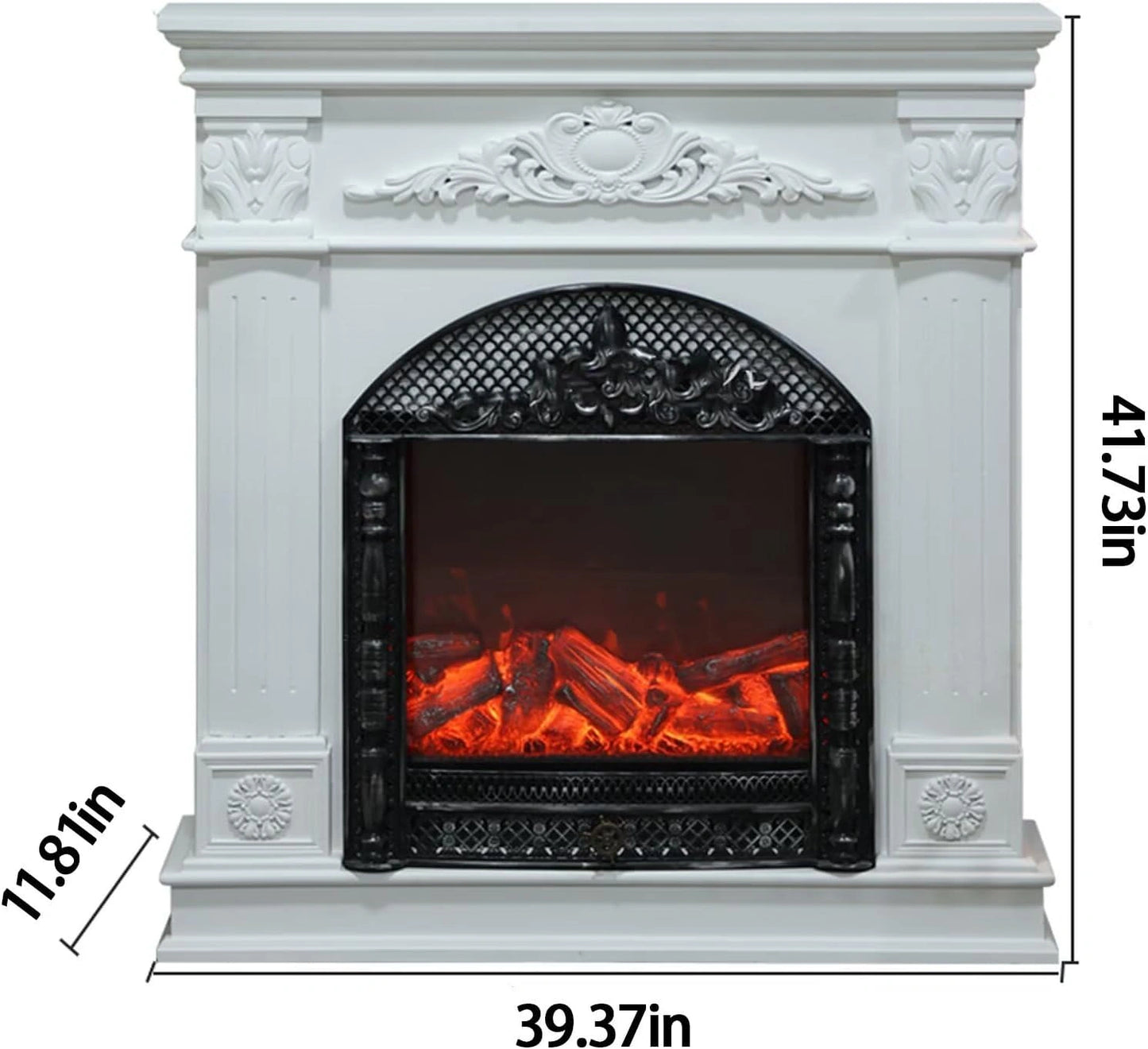 Aihm-Lon Electric Fireplace with Realistic Flame Effect & White Carving 39”