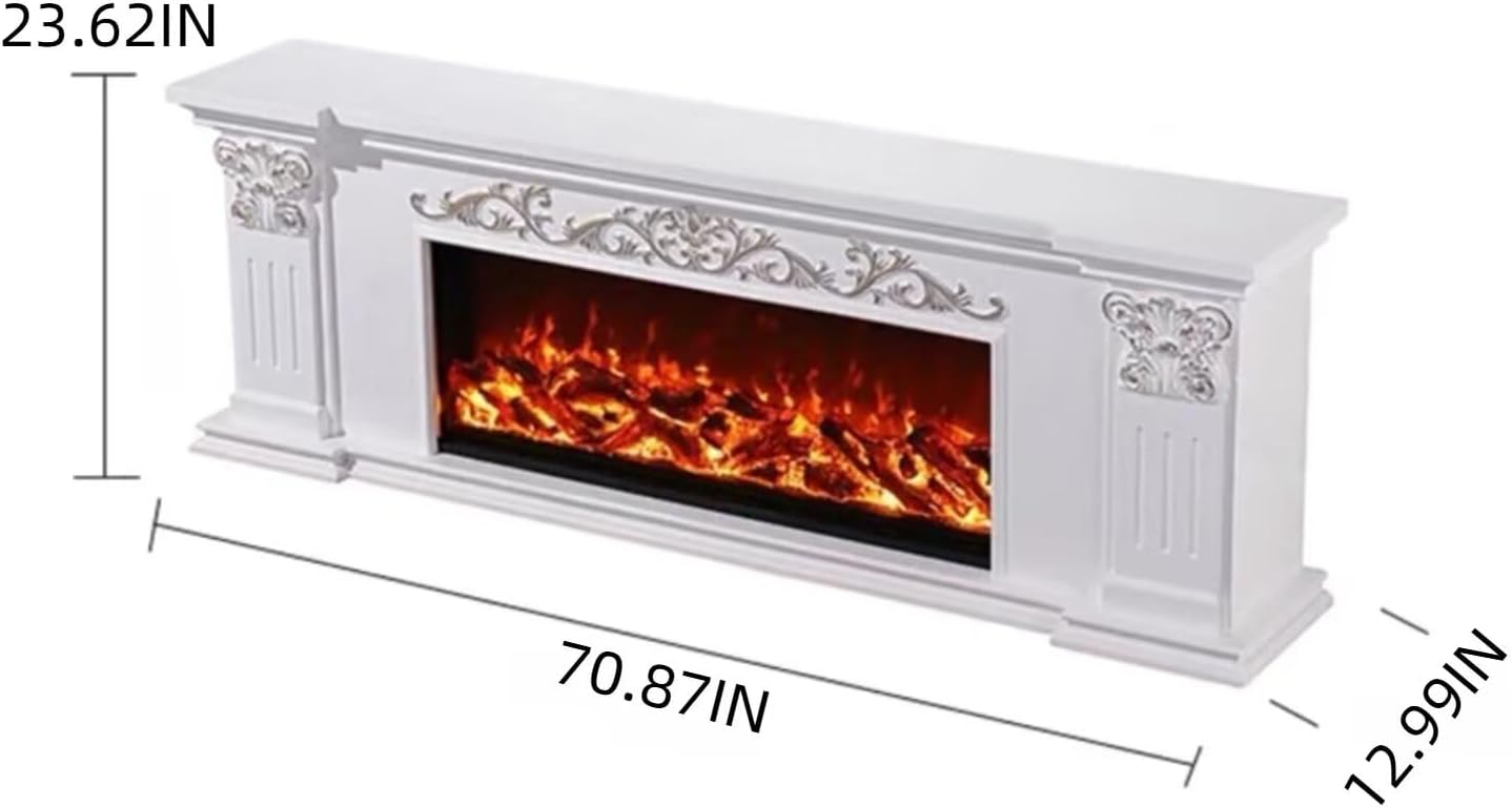 Aihm-Lon White Electric Fireplace Includes Gold-Outlined 71”