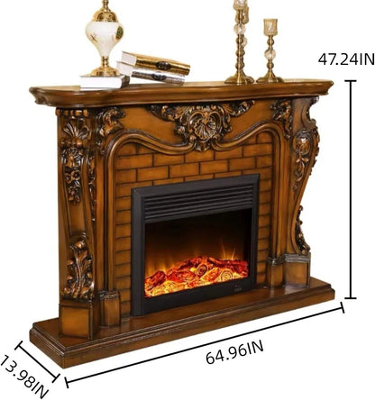 Aihm-Lon Electric Fireplace Brown Faux Chimenea TV Stand 65”