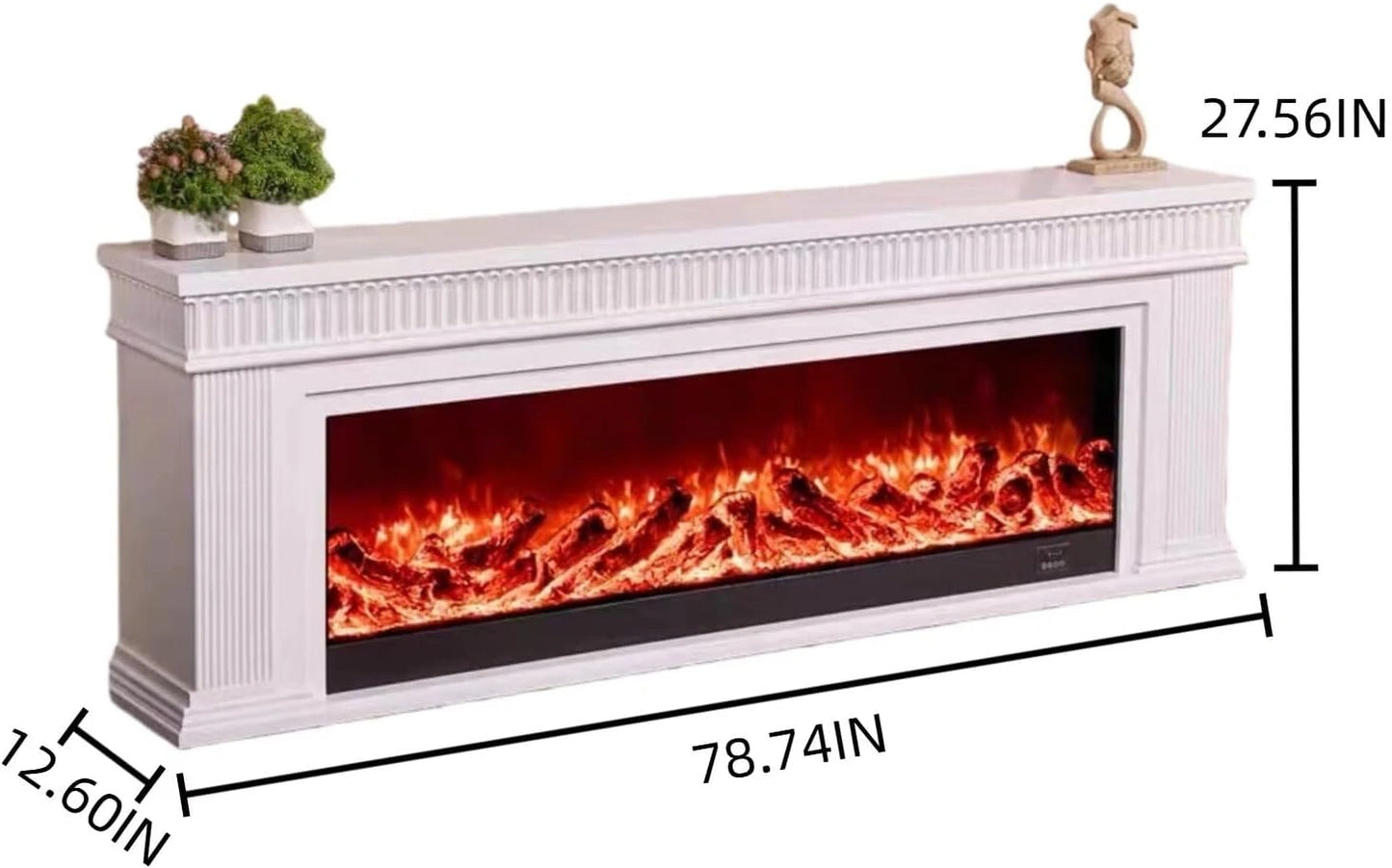 Aihm-Lon Decorative Electric Fireplace with White Concave-Convex Lines 79”