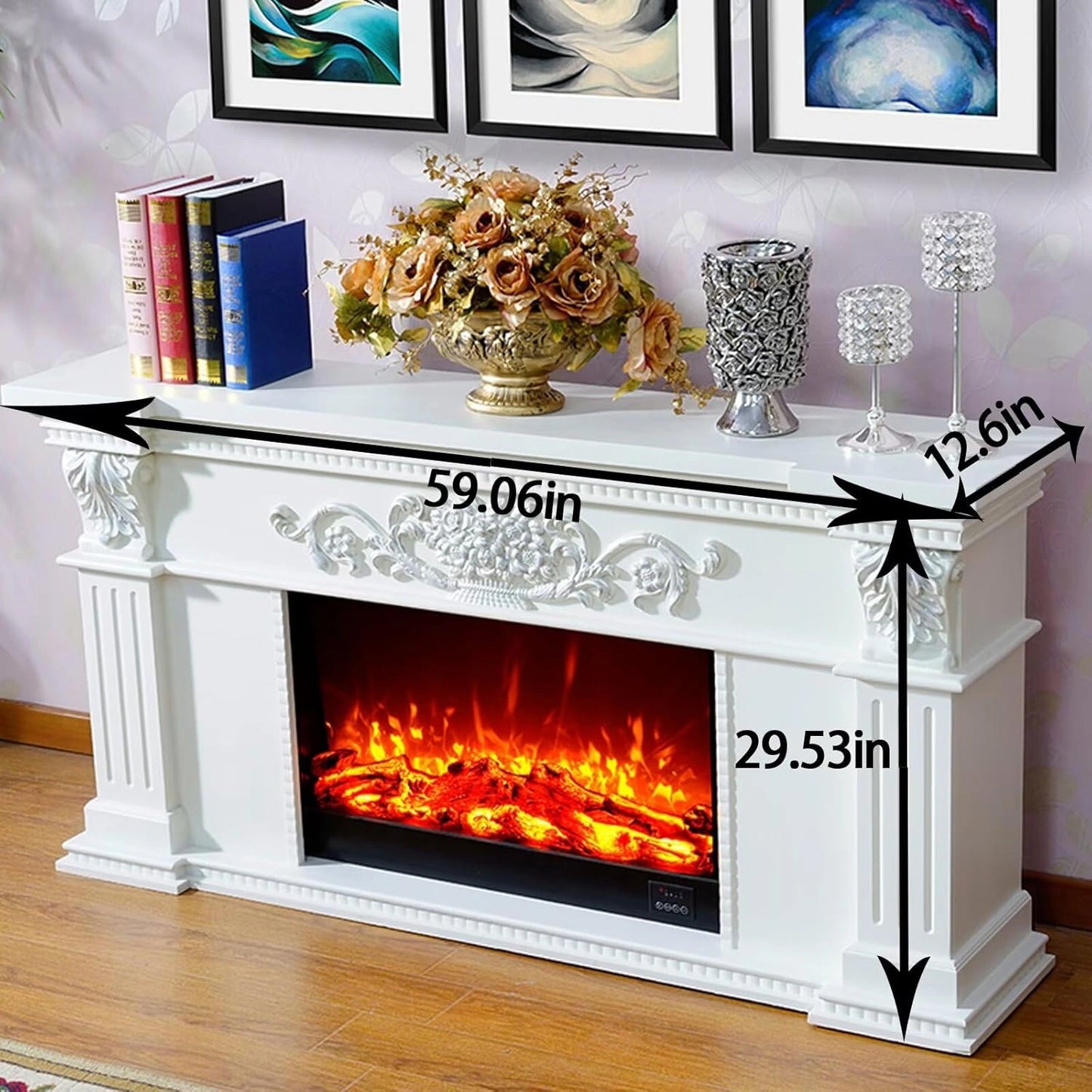Aihm-Lon Spacious Electric Fireplace Includes White Carving & Column 59”