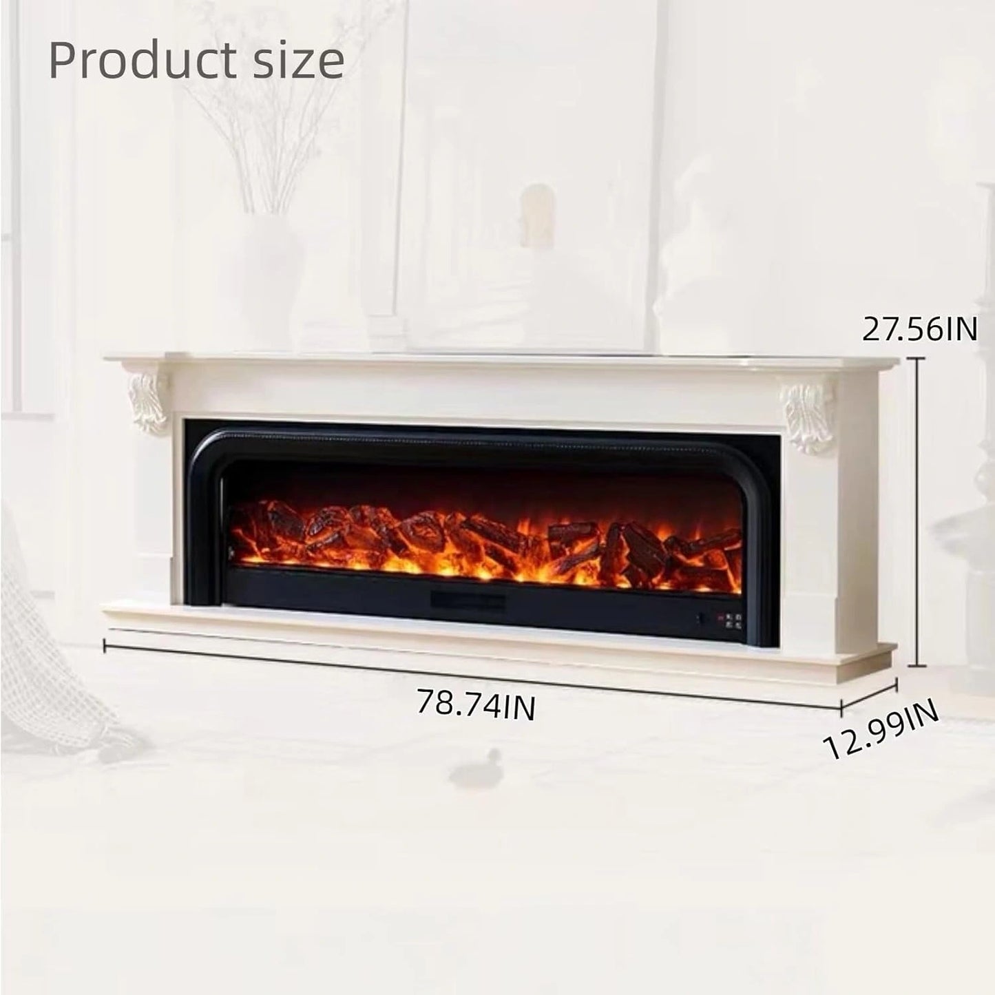 Aihm-Lon White Electric Fireplace Includes Arched Frames and Carvings 79”