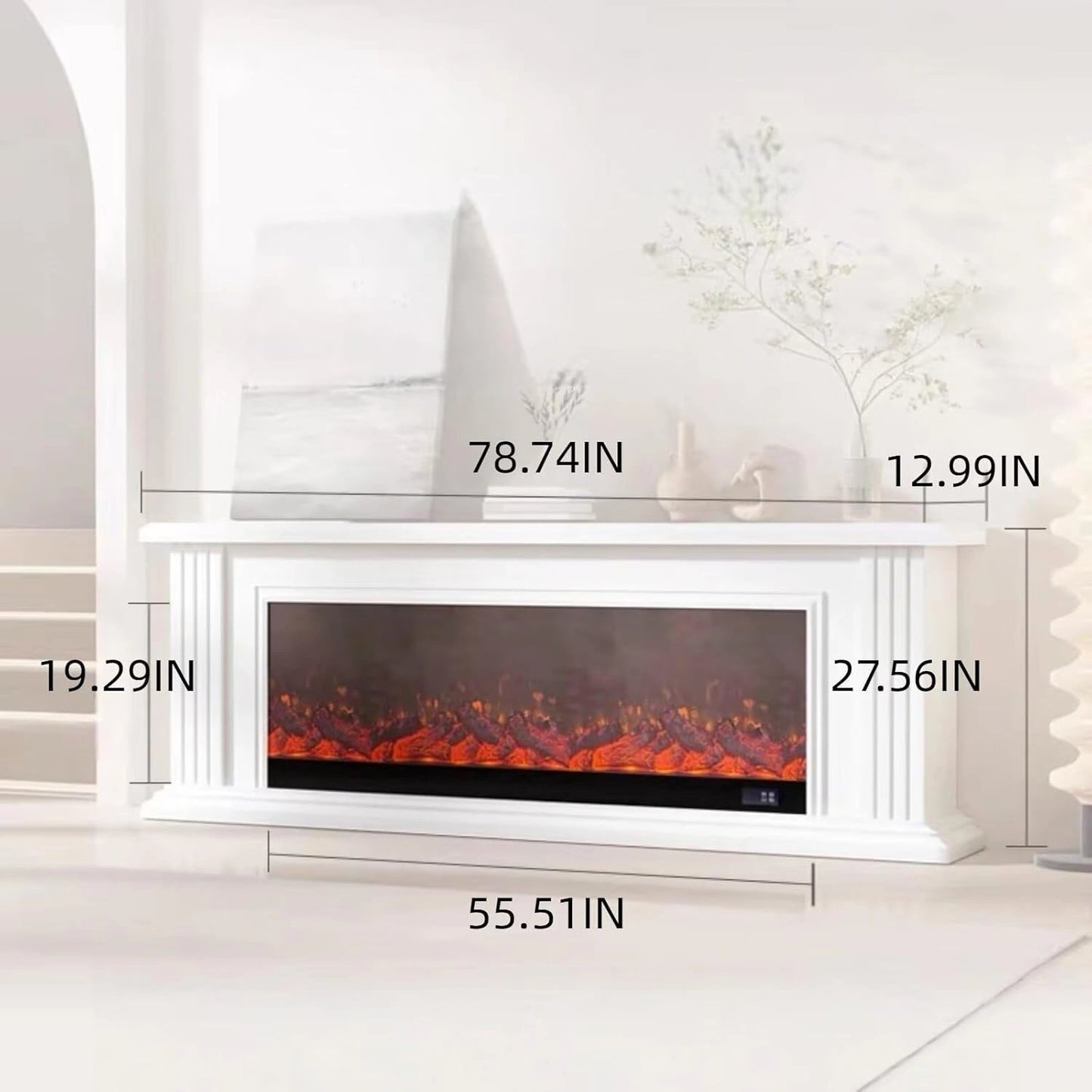 Aihm-Lon Electric Fireplace White Indoor Chimenea TV Stand 79”
