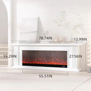 Aihm-Lon Electric Fireplace White Indoor Chimenea TV Stand 79”