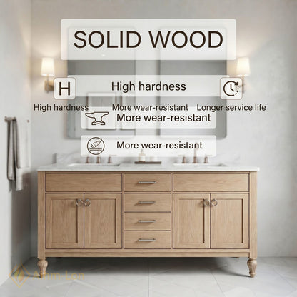 70''-96'' Double Bathroom Vanity with Sink Marble-Style Light Oak Cabinet Storage