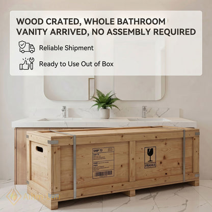 60''-96'' Modern Bathroom Vanity with Sink Marble Gold Wood Floating Drawers
