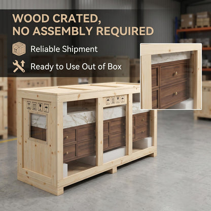 60''-96'' Double Bathroom Vanity with Sink Modern Floating Marble-Style Top Deep Wood Drawers