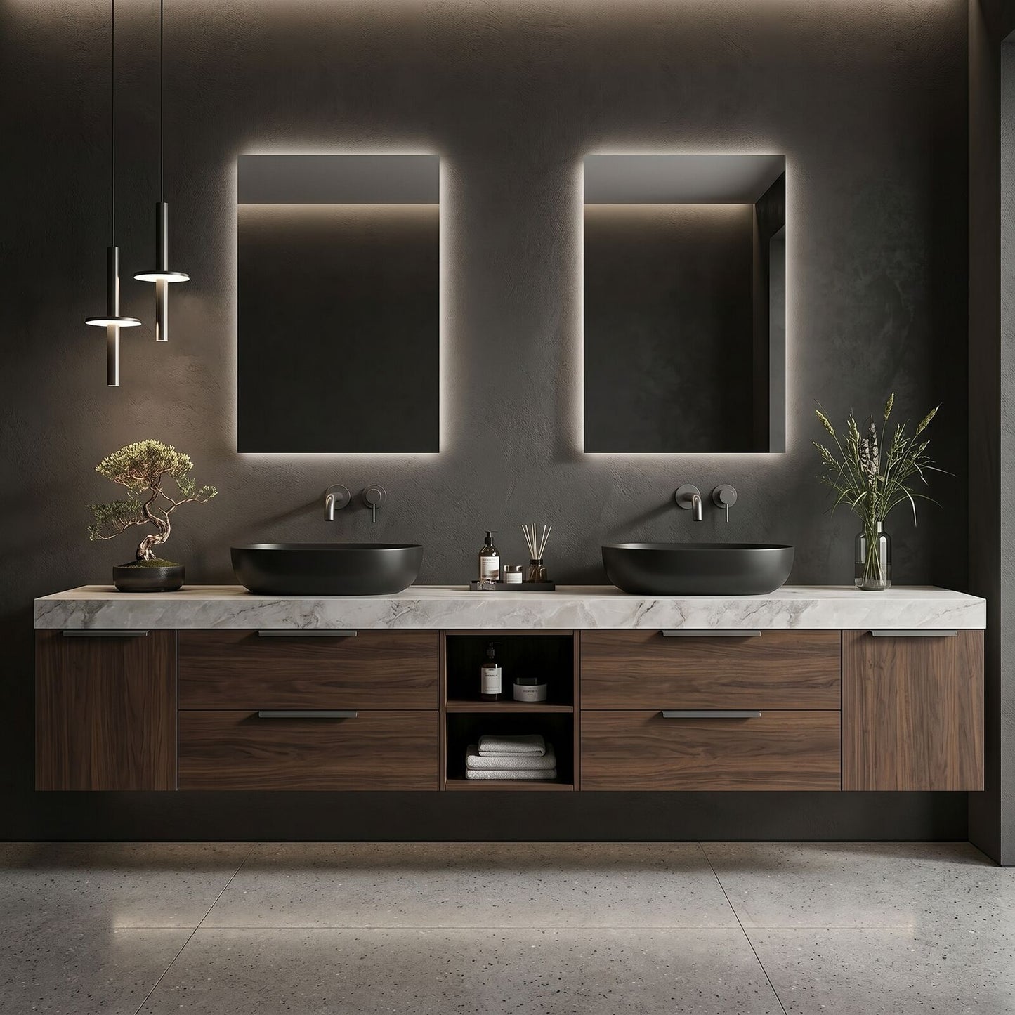 70''-96'' Modern Bathroom Vanity with Sink Floating Wall-Mounted White Marble Top Cabinet