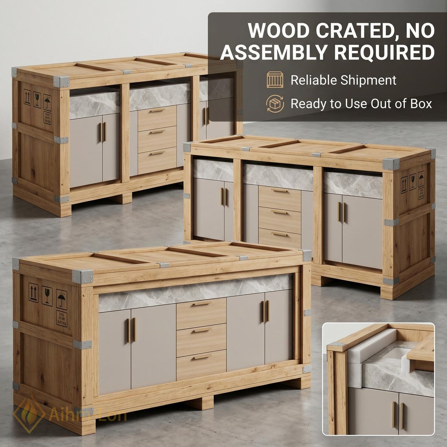 60''-96'' Double Bathroom Vanity with Sink Modern Floating Marble Drawer Storage Vein