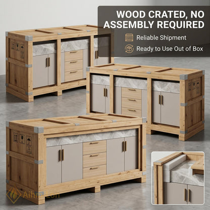 60''-96'' Double Bathroom Vanity with Sink Modern Floating Marble Drawer Storage Vein