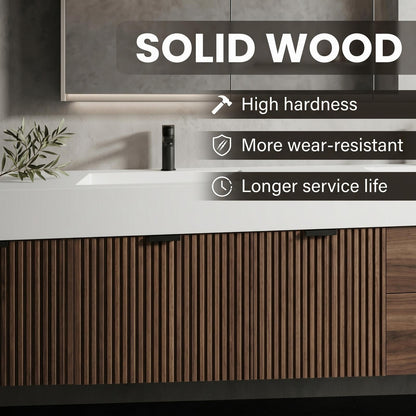 60''-96'' Modern Bathroom Vanity with Sink Double Sink Slatted Wood Front Solid Drawers Cabinet