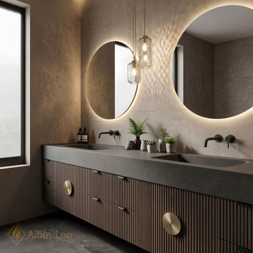 70''-96'' Double Bathroom Vanity with Sink Modern Slatted Vertical Panels Solid Brass
