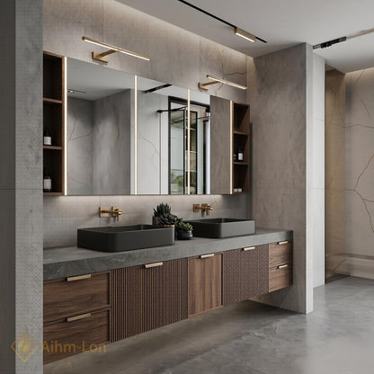 72''-96'' Bathroom Vanity with Sink Vertical Slatted Wood Grain Finish Floating Design