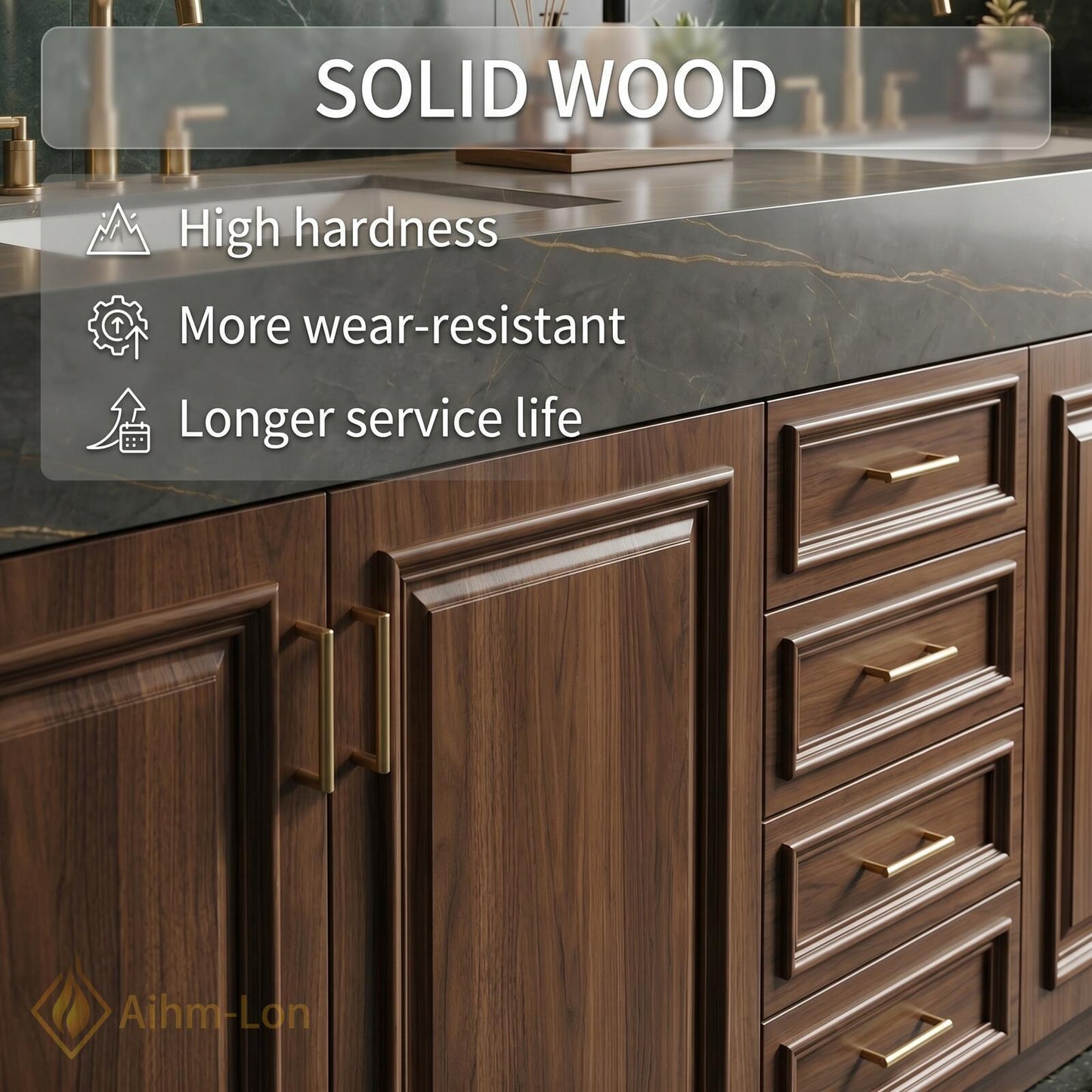 72''-96'' Double Bathroom Vanity with Sink Brown Panel Doors Refined Rich Finish
