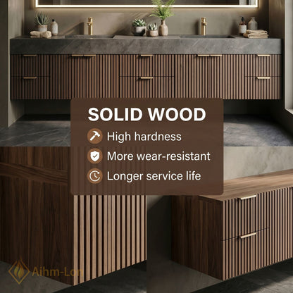 76''-96'' Double Bathroom Vanity with Sink Vertical Slatted Panels Floating Storage Deep