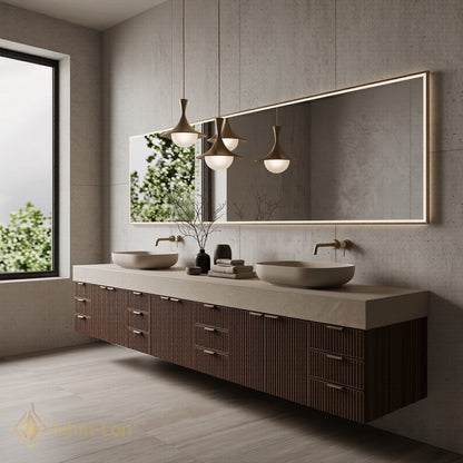 88''-96'' Double Bathroom Vanity with Sink Floating Modern Solid-Wood Stone-Top Storage Drawers
