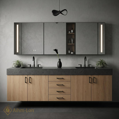 60''-96'' Double Bathroom Vanity with Sink Modern Floating Light Wood Finish Central