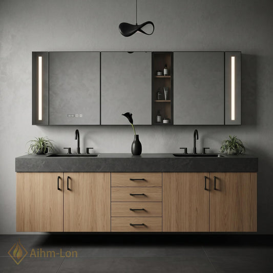60''-96'' Double Bathroom Vanity with Sink Modern Floating Light Wood Finish Central