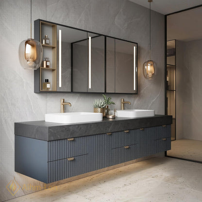 60''-96'' Double Bathroom Vanity with Sink Spacious Drawers Stone Like Surface