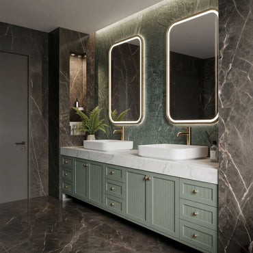78''-96'' Double Bathroom Vanity with Sink Vessel Sinks Sliding Panel Emerald Green Cabinet