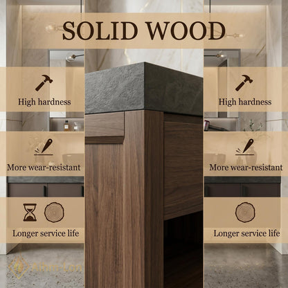 60''-96'' Double Bathroom Vanity with Sink Dark Slate Textured Stone Drawer Storage