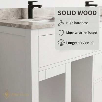 76''-96'' Double Bathroom Vanity with Sink Floating Drawers Stone Vein Marble Top