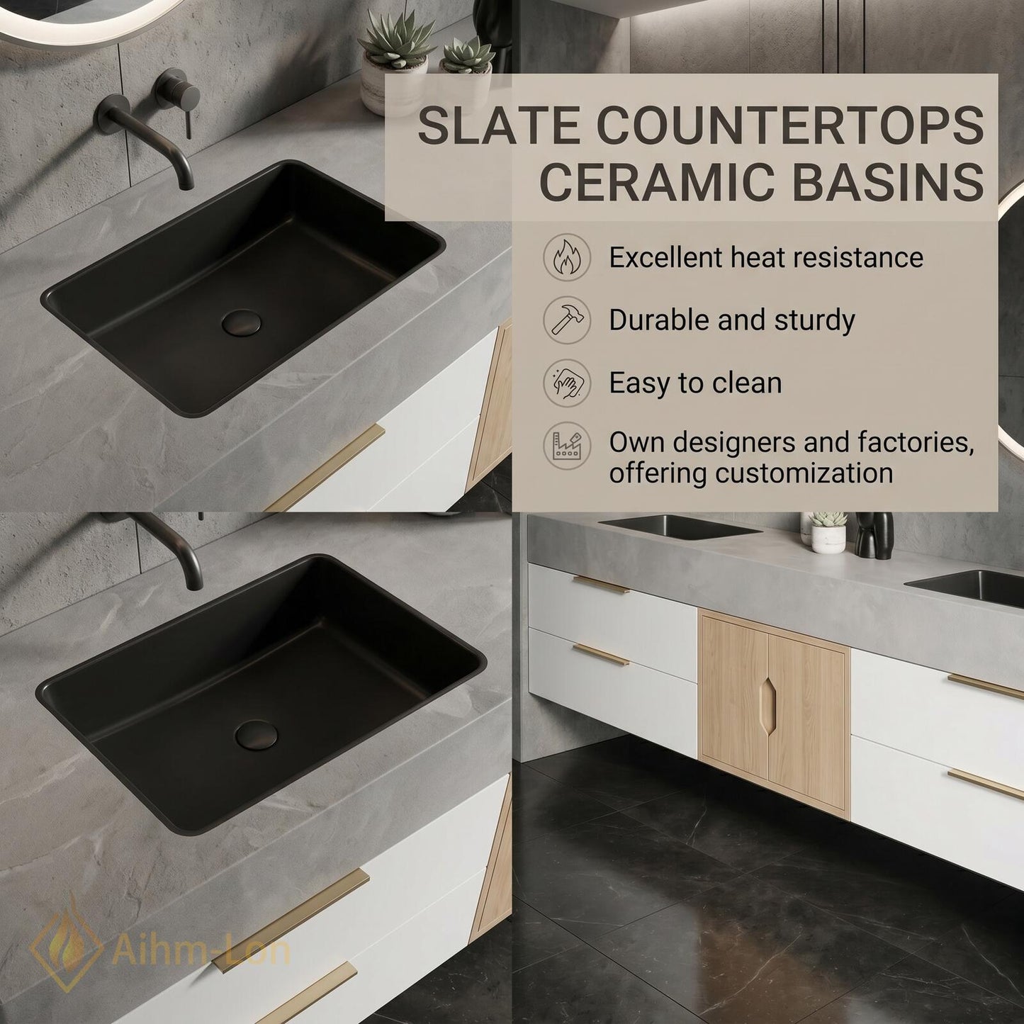 60''-96'' Double Bathroom Vanity with Sink Wood Floating Surface Panel Open Drawers