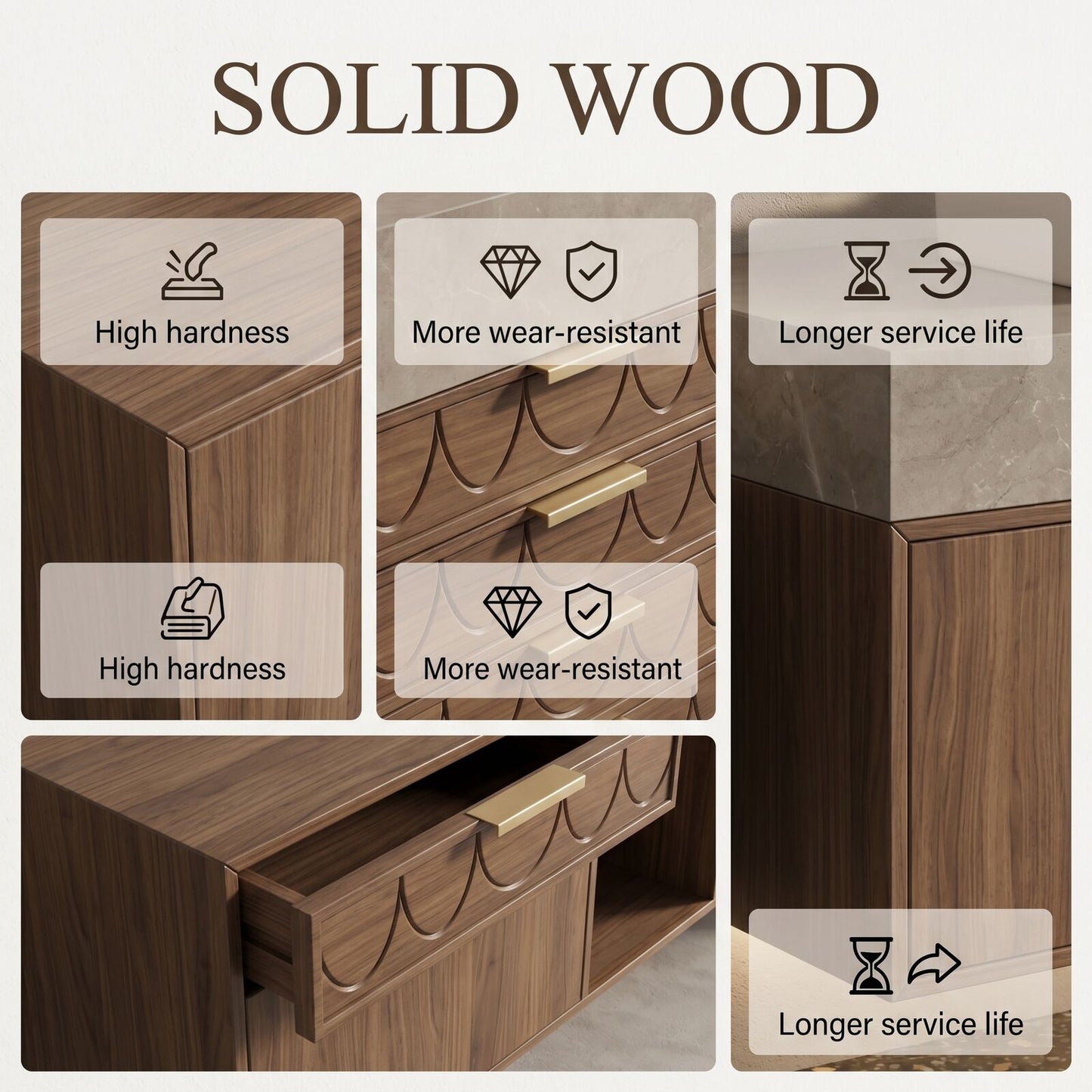 70''-96'' Modern Bathroom Vanity with Sink Floating Dark Wood Grain Fish Scale Drawers