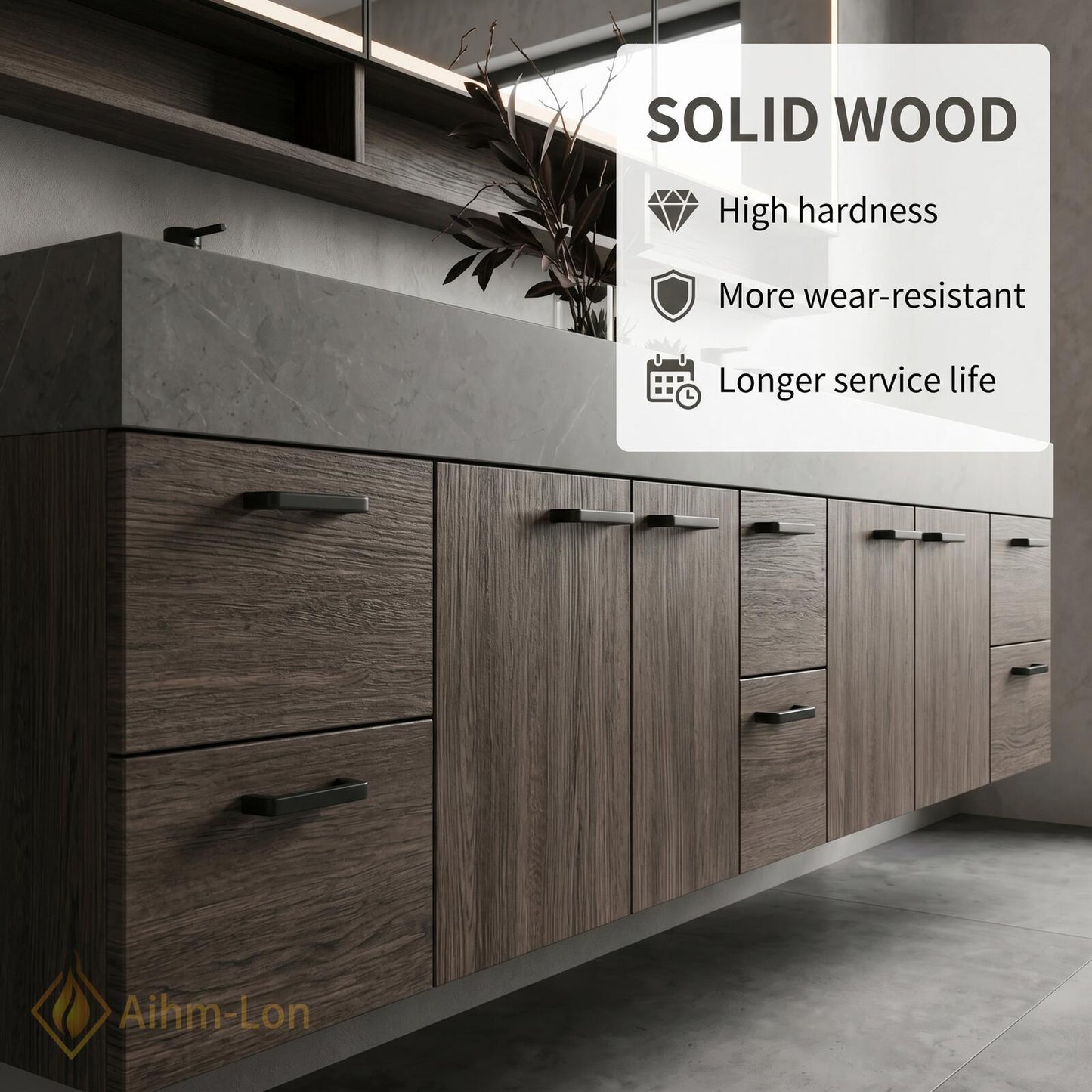 70''-96'' Modern Double Floating Bathroom Vanity with Sink Dark Center Slatted Panel